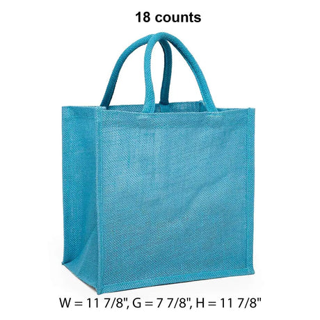 Jute Shopping Bags - Laminated Interior 11 7/8 '' X 7 7/8 '' X 11 7/8 '' Sky Blue