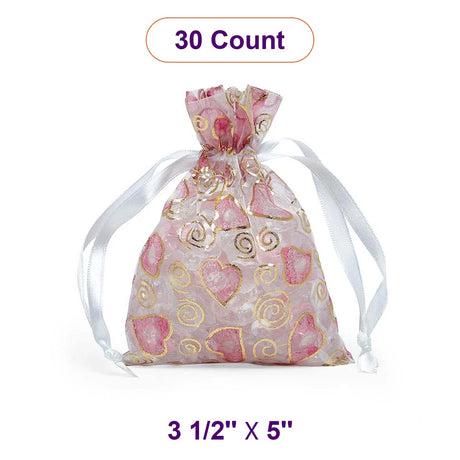 Printed Patterns On Flat Organza Bags 3 1/2 '' x 5 '' Hearts & Swirls Color 30 EACH / PACKAGE