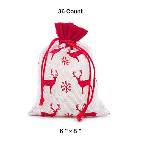 White & Red Christmas Deer Fabric Bag 6” x 8” Holiday Packaging