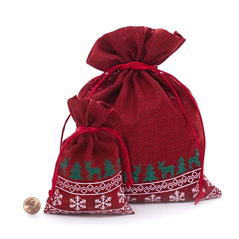 Christmas Faux Linen Bag 4” x 6” Holiday Gift Packaging