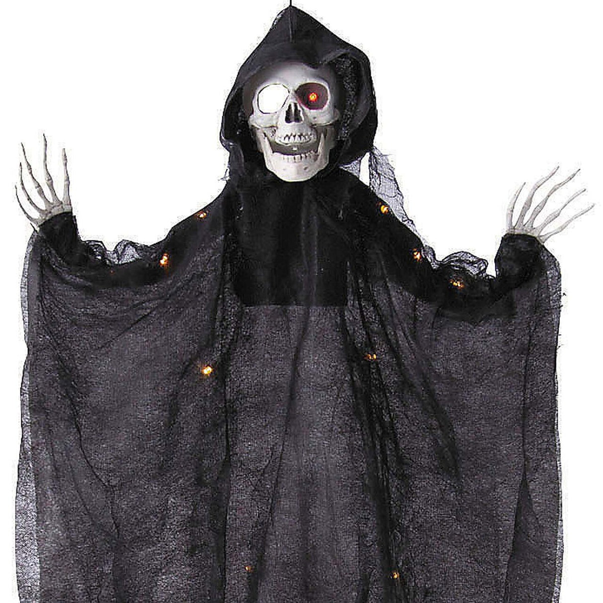 35 1/2" Hanging Light Up Skeleton with Hooded Black Cloak Halloween Decoration