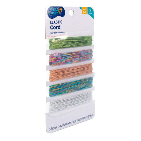 Hello Hobby Elastic Rubber Cord 5-Pack – Multicolor Sparkling Stretchy Nickel-Free, 25 ft Each on Card Holder