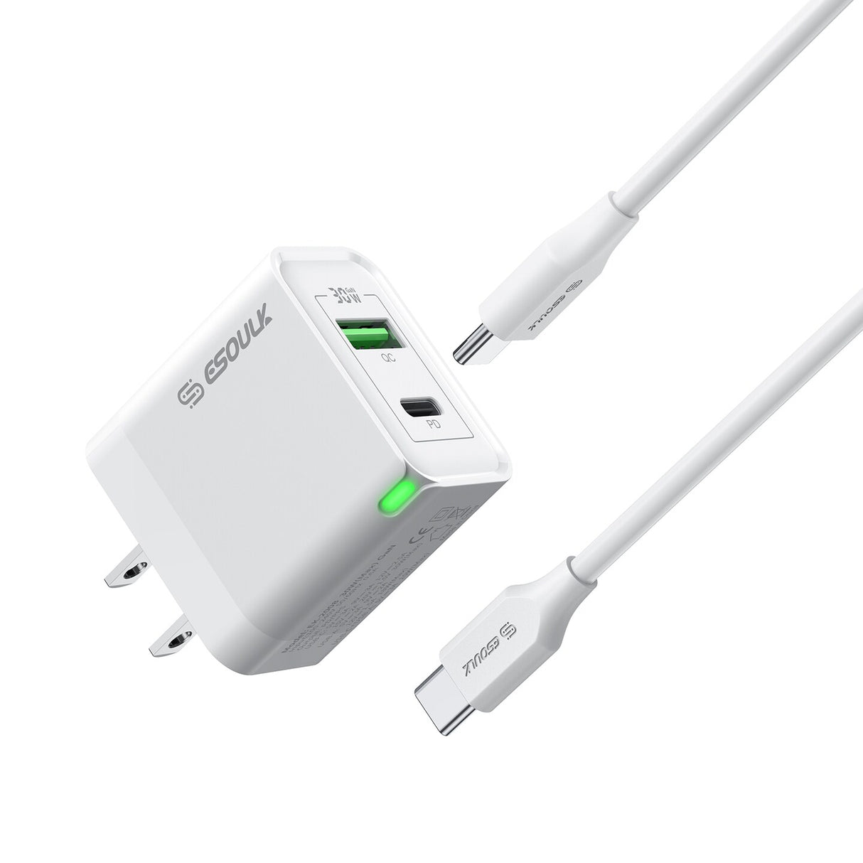 30W Wall Charger 5Fft USB-C to USB-C Cable 12/48