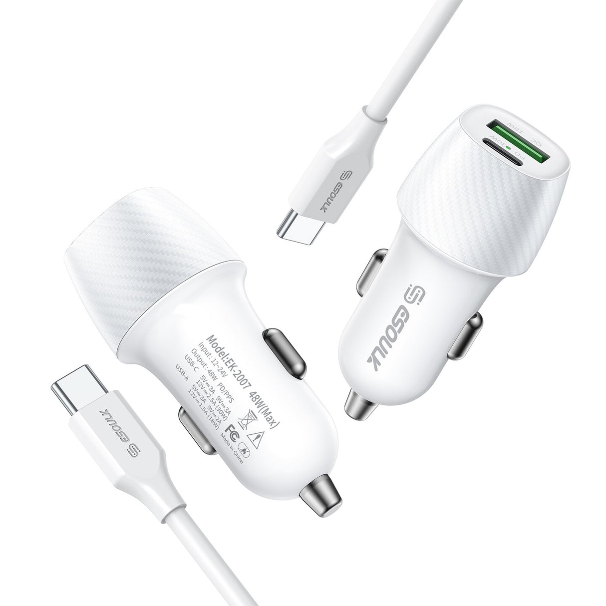 48W Car Charger 3FT USB-C to USB-C Cable (12/48) - 3 COUNT