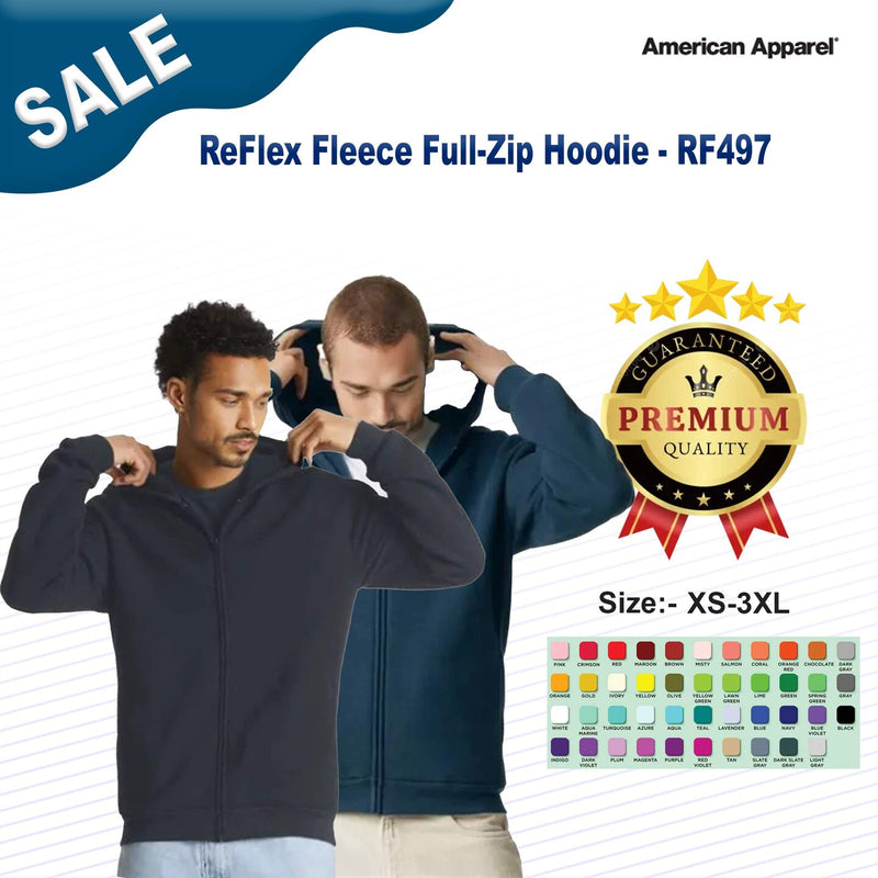 American Apparel® ReFlex Fleece Full-Zip Long Sleeve Hoodie