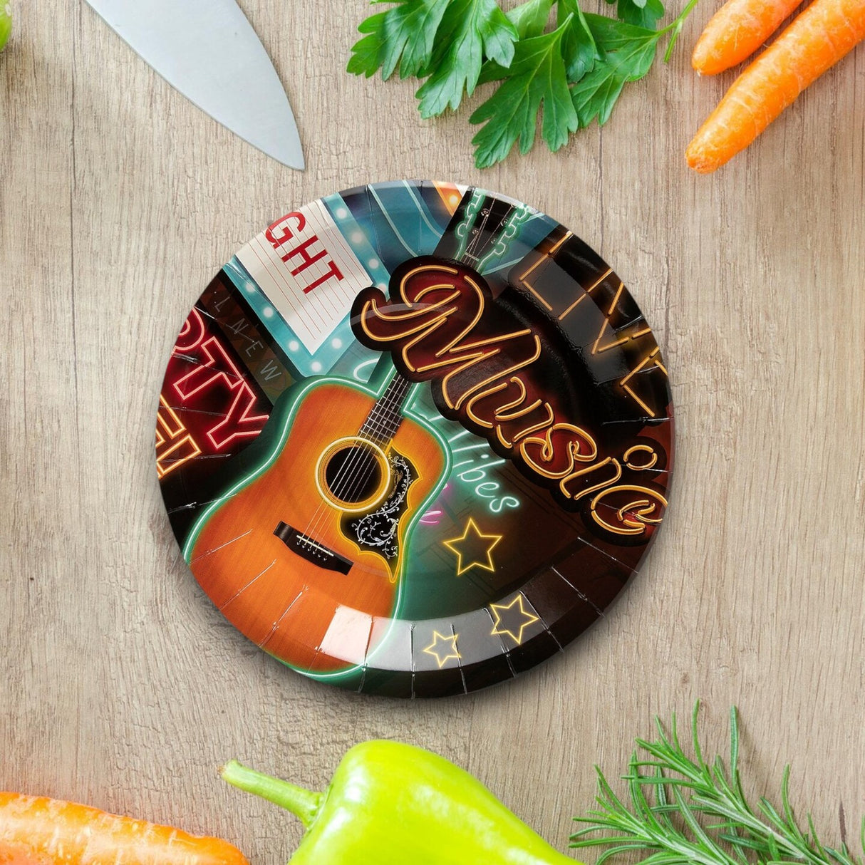8 Ct. Nashville Music City Party Paper Dinner Plates Country Music Themed Disposable Plate 9"