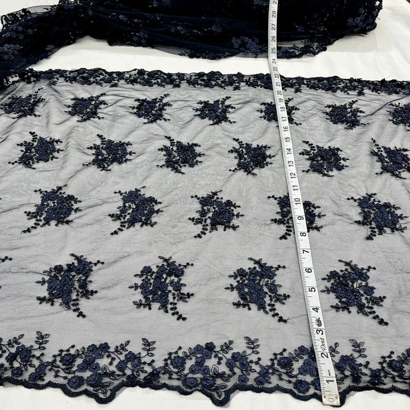 1 Yard Beaded Double Sided 3D Floral Lace Trimming 100% Polyester Net Mesh 21" Wide