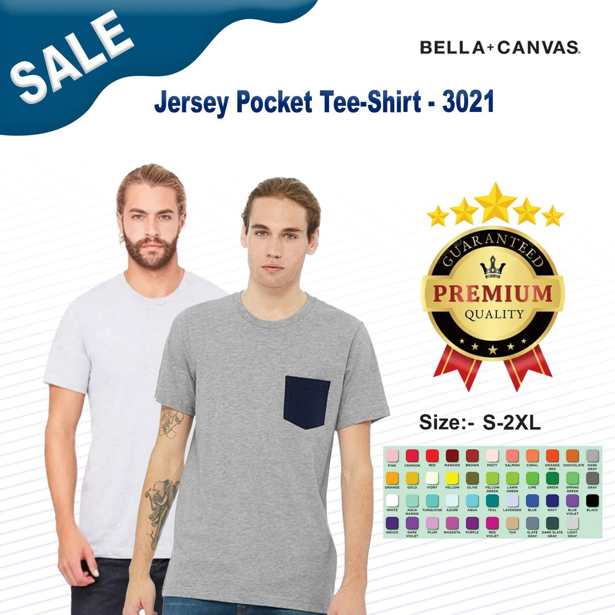BELLA + CANVAS® - Jersey Pocket Crewneck Short Sleeve T-Shirt - 3021
