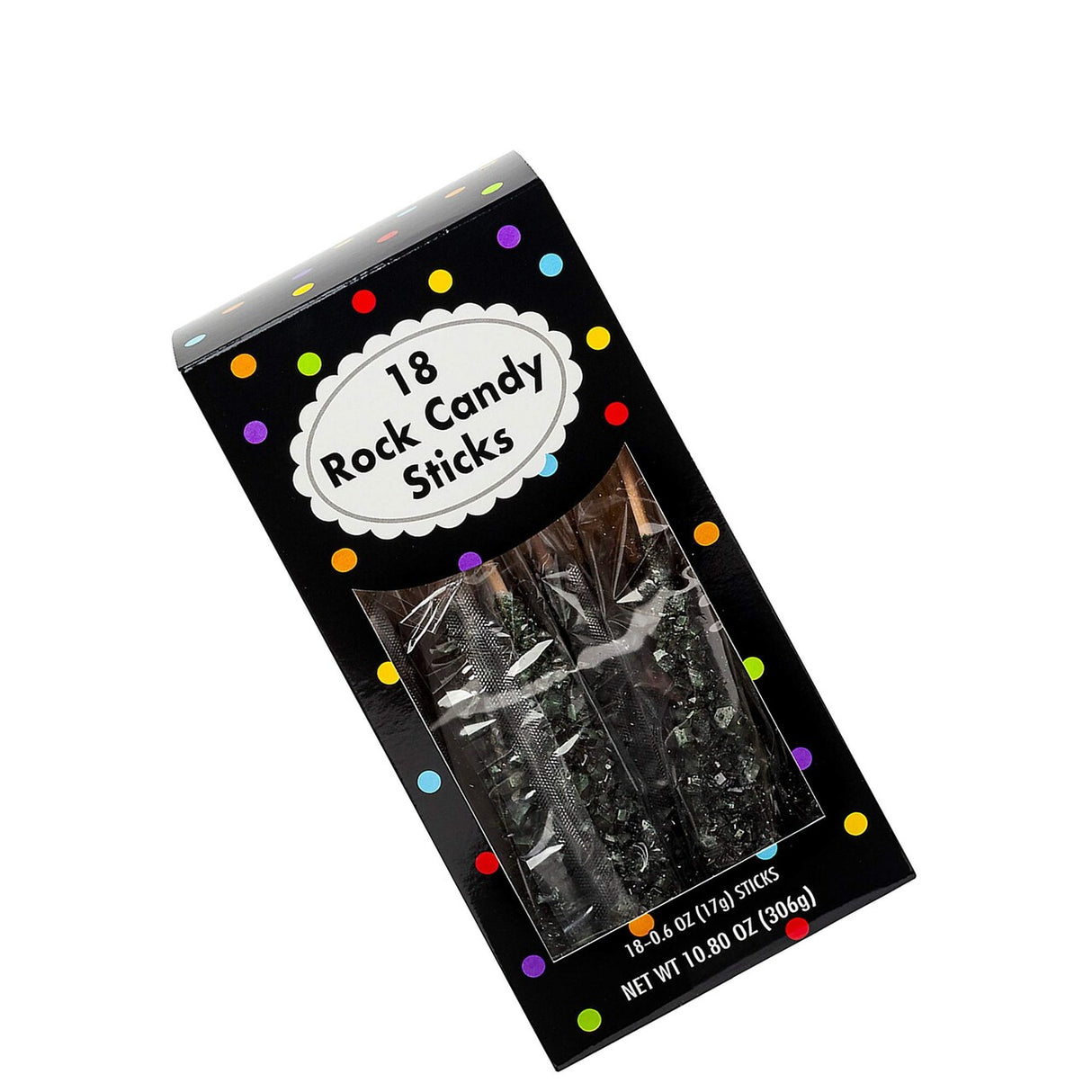 8" Black Rock Candy Sticks - 18 Pack, 10.8 oz