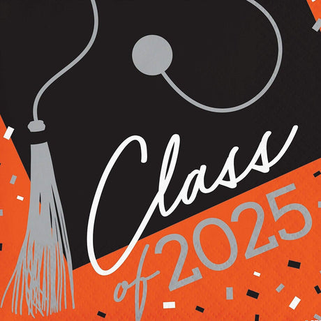 Class of 2025 Orange Graduation Beverage Napkins – 108 Count | School Spirit Collection
