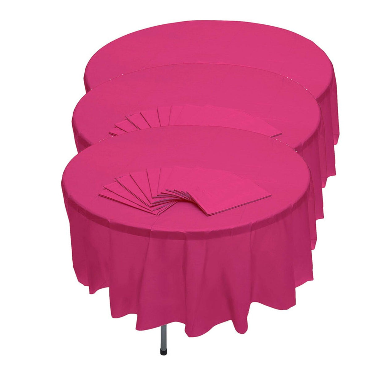 82" Bulk Pack of 12 Hot Pink Banquet-Style Round Disposable Plastic Tablecloths