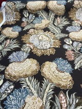 Pkl Studio Balinese Garden Floral Caviar Brown Linen Cotton Fabric - Floral Print, Brown/Beige/Taupe, 25.25" Vertical Repeat, 27" Horizontal Repeat (1 Yard)