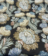 Pkl Studio Balinese Garden Floral Caviar Brown Linen Cotton Fabric - Floral Print, Brown/Beige/Taupe, 25.25" Vertical Repeat, 27" Horizontal Repeat (1 Yard)