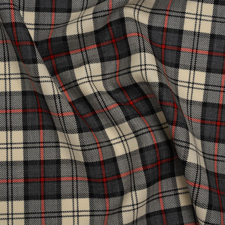 Virgin Wool Twill Made in Italy - Cream, Charcoal and Red Plaid