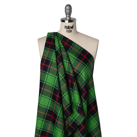 Virgin Wool Twill Made in Italy - Lime Green, Black and Red Plaid