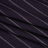 Stretch Virgin Wool Twill Suiting Made in Italy - Plum Purple and White Chalk Stripes