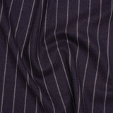 Stretch Virgin Wool Twill Suiting Made in Italy - Plum Purple and White Chalk Stripes