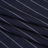 Stretch Virgin Wool Twill Suiting Made in Italy - Navy Blue and White Chalk Stripes