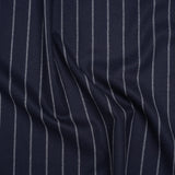Stretch Virgin Wool Twill Suiting Made in Italy - Navy Blue and White Chalk Stripes