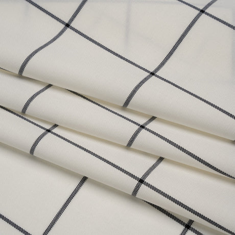 Blended Super 120 Virgin Wool Twill Made in Italy - Cream and Black Windowpane Check