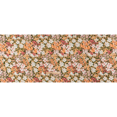 Medium Weight Linen Woven Print - Dark Sage, Pink and Creamsicle Floral