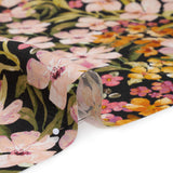 Medium Weight Linen Woven Print - Midnight, Pink and Tiger Lily Orange Floral
