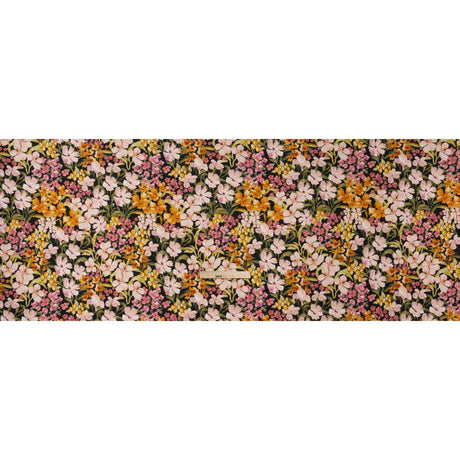 Medium Weight Linen Woven Print - Midnight, Pink and Tiger Lily Orange Floral