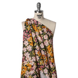 Medium Weight Linen Woven Print - Midnight, Pink and Tiger Lily Orange Floral