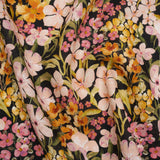 Medium Weight Linen Woven Print - Midnight, Pink and Tiger Lily Orange Floral