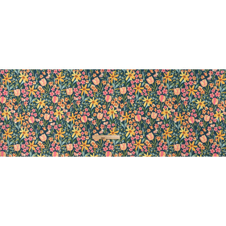 Medium Weight Linen Woven Print - Dark Teal, Orange and Pink Tulip Garden