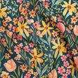 Medium Weight Linen Woven Print - Dark Teal, Orange and Pink Tulip Garden