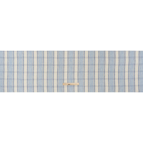 Lightweight Linen Dobby - Light Blue and Cream Plaid with Basketweave Details