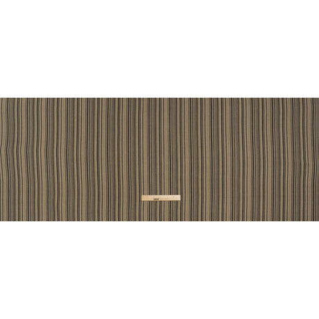 Medium Weight Linen Woven Print - Black, Olive Green and Beige Barcode Stripes