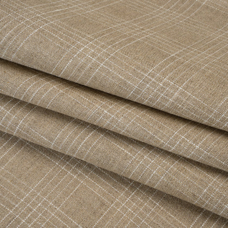 Medium Weight Linen Woven - Oatmeal Beige and White Fine Plaid