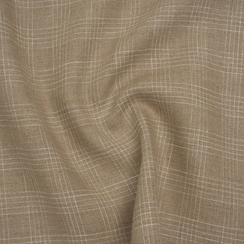 Medium Weight Linen Woven - Oatmeal Beige and White Fine Plaid