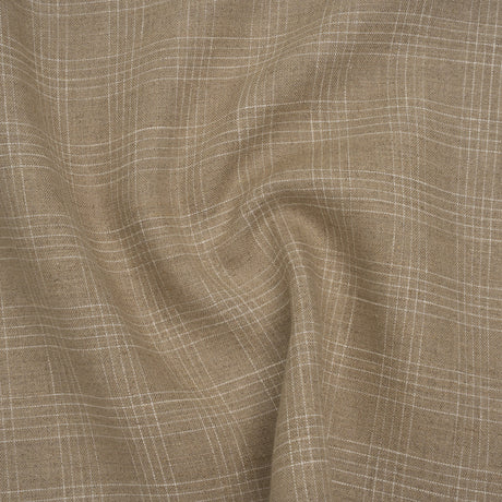 Medium Weight Linen Woven - Oatmeal Beige and White Fine Plaid