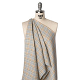 Medium Weight Linen Woven - Sky Blue, Sage Green and Orange Plaid