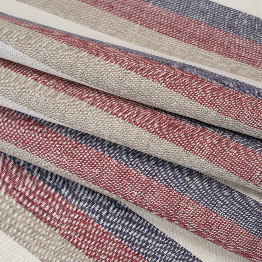 Heavyweight Linen Woven - Beige, Red and Blue Awning Stripes