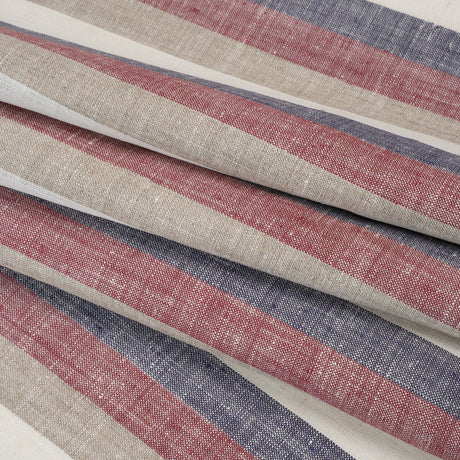 Heavyweight Linen Woven - Beige, Red and Blue Awning Stripes
