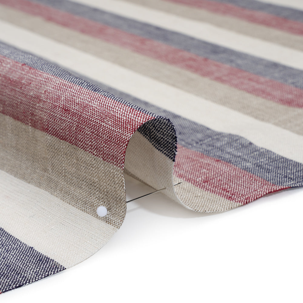 Heavyweight Linen Woven - Beige, Red and Blue Awning Stripes
