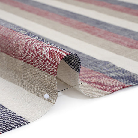 Heavyweight Linen Woven - Beige, Red and Blue Awning Stripes