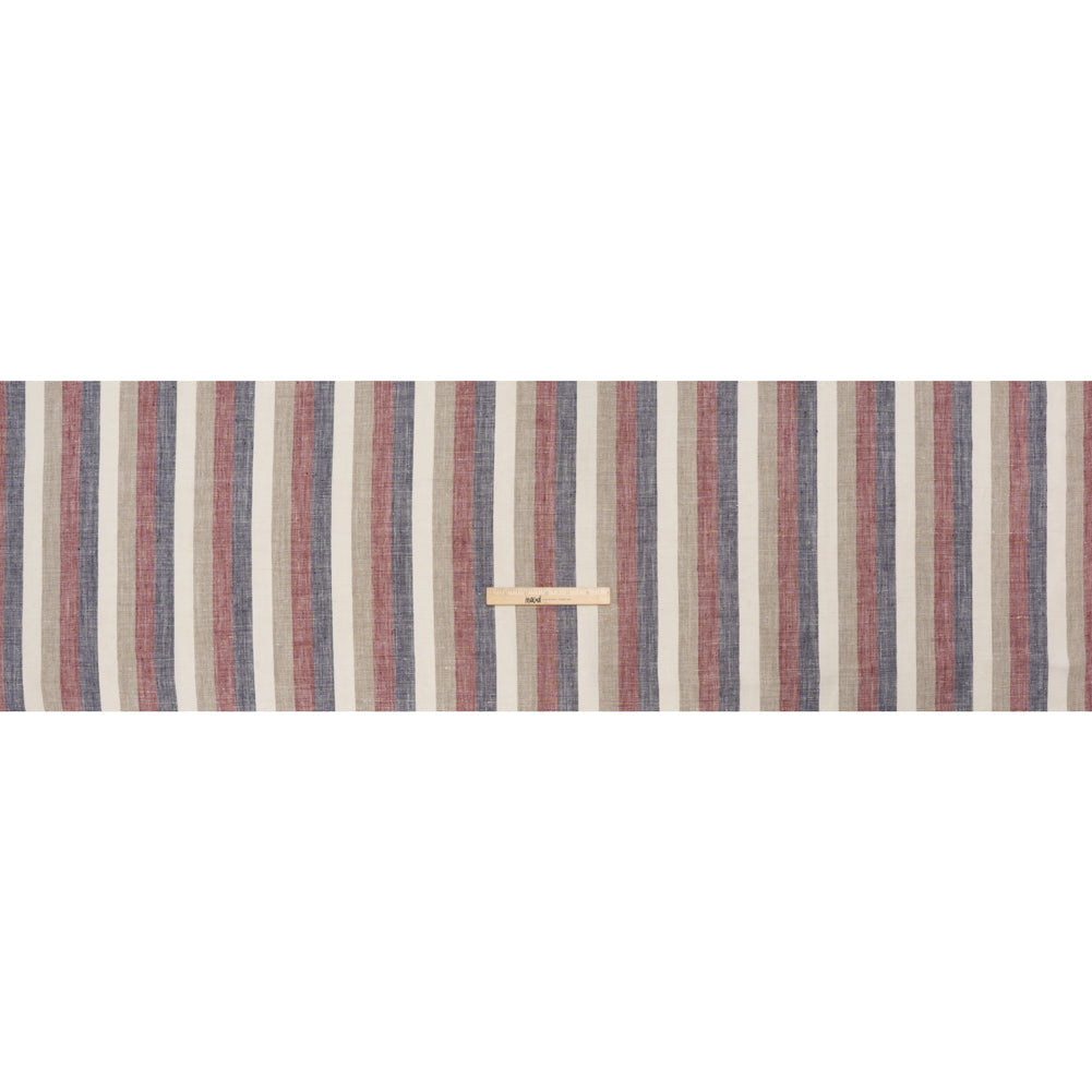 Heavyweight Linen Woven - Beige, Red and Blue Awning Stripes