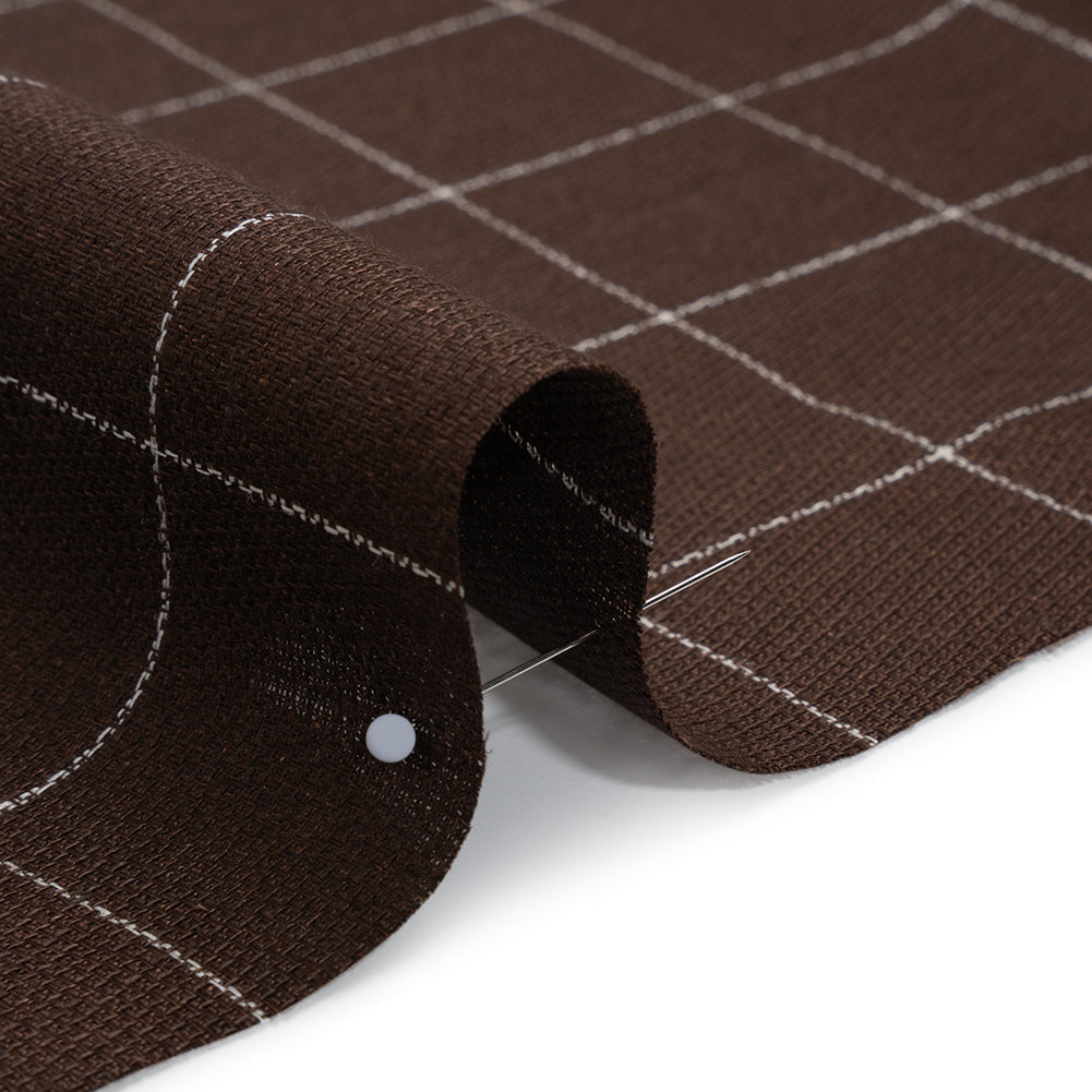 Linen Twill - Chocolate Brown and White Windowpane Check