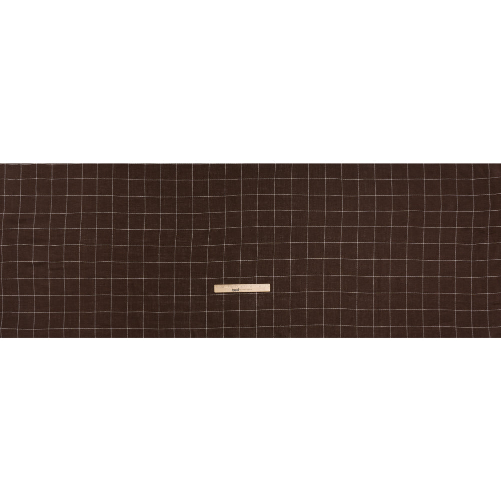 Linen Twill - Chocolate Brown and White Windowpane Check