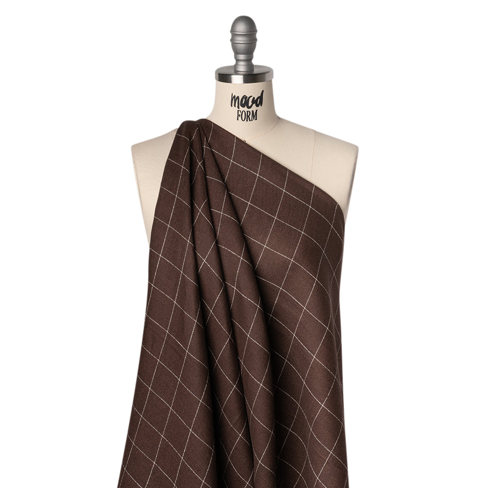 Linen Twill - Chocolate Brown and White Windowpane Check