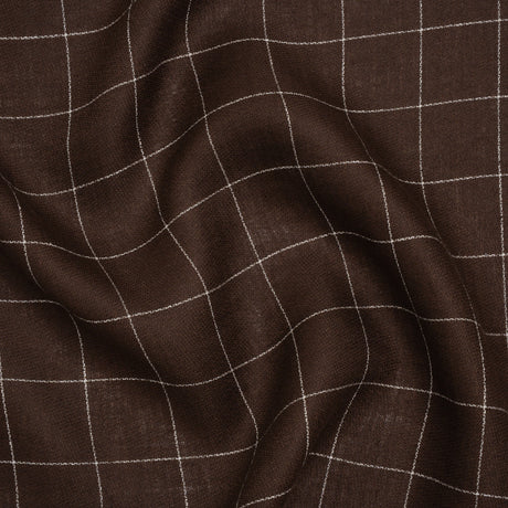 Linen Twill - Chocolate Brown and White Windowpane Check