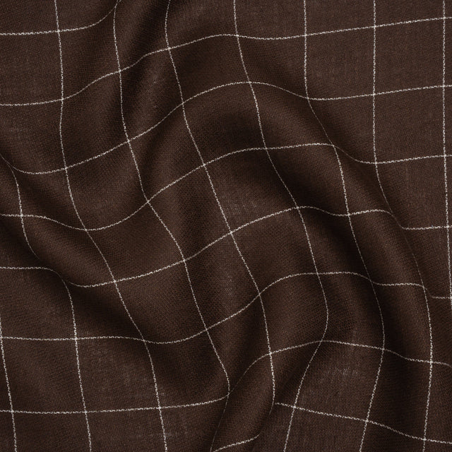Linen Twill - Chocolate Brown and White Windowpane Check