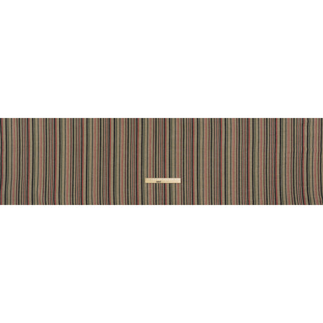 Medium Weight Linen Woven Print - Red, Green and Black Barcode Stripes on Oatmeal