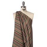 Medium Weight Linen Woven Print - Red, Green and Black Barcode Stripes on Oatmeal