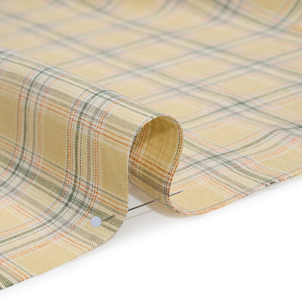 Lightweight Linen Woven - Yellow Beige, Basil Green and Orange Plaid